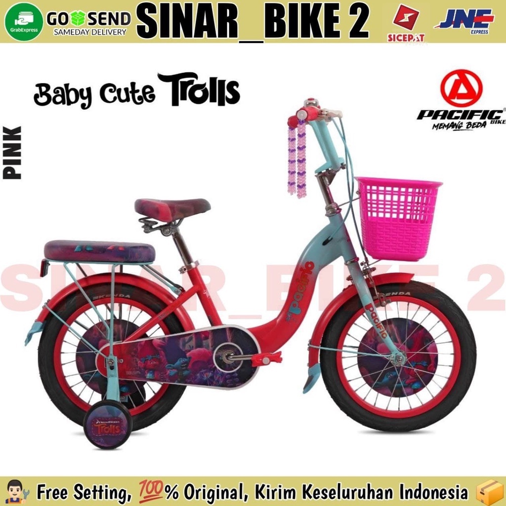 Sepeda Anak Perempuan Mini 12 16 &amp; 18 Inch CTB Pacific Baby Cute Trolls Hi-Teen Steel Ada Roda Bantu