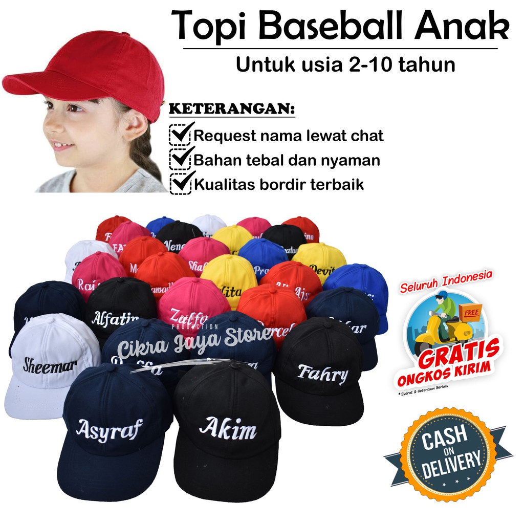 Topi Anak 2-10 Tahun dan Dewasa FREE BORDIR NAMA