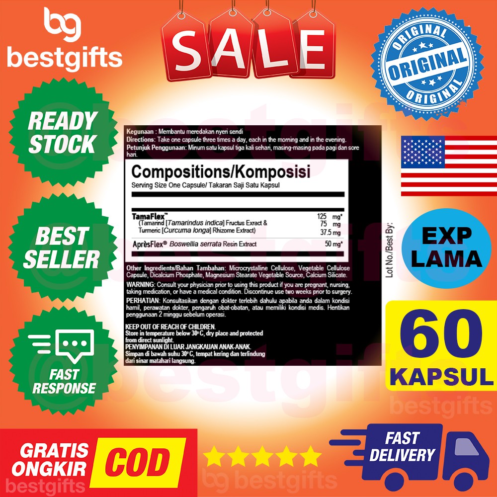 GNC TAMAFLEX PLUS FAST ACTING PROVEN JOINT SUPPORT NYERI SENDI TULANG KAKU PERSENDIAN 60 KAPSUL