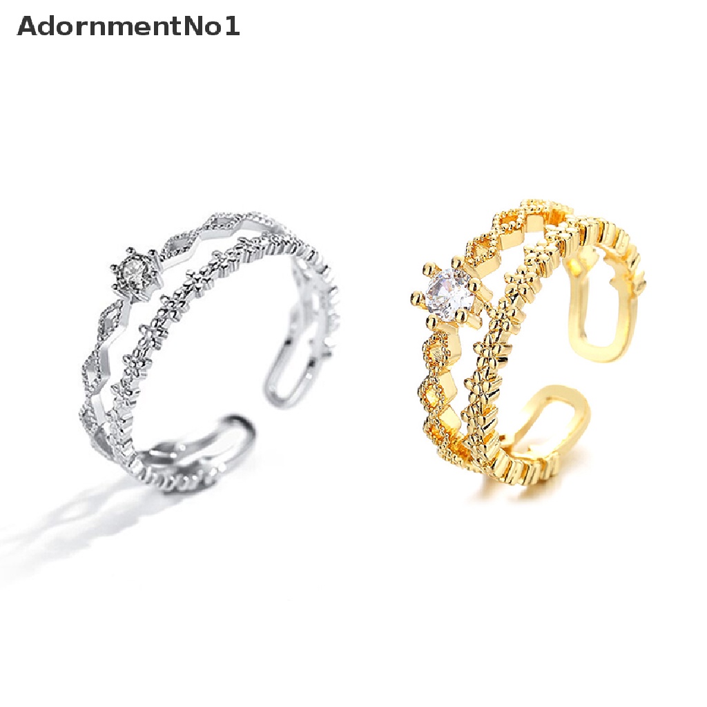 (AdornmentNo1) Cincin Terbuka Multilayer Motif Geometri Aksen Zircon + Kristal Untuk Perhiasan Wanita