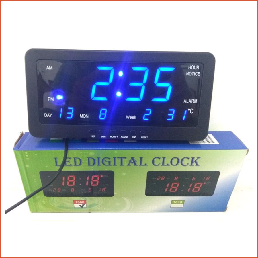 Jam Meja Digital LED / Jam Dinding Digital Alarm 1008 LED Biru