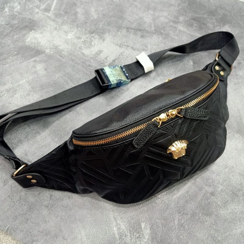 Waistbag Versace Leather Logo Belt Bag Tas Pinggang Kulit Asli Impor