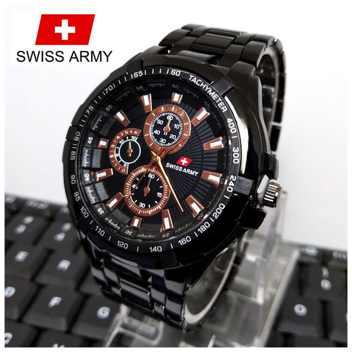 Ramadhan Sale JAM TANGAN PRIA / JAM TANGAN SWISS ARMY PRIA HITAM .