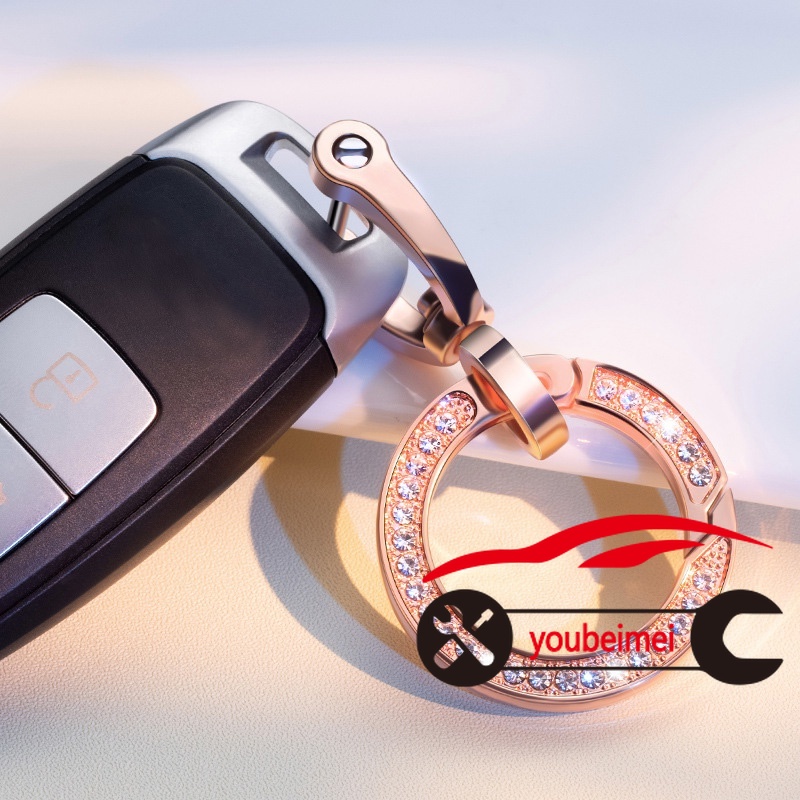 1 Pc Gantungan Kunci Model Putar 360 Derajat Bahan Metal Aksen Berlian Imitasi Untuk Wanita