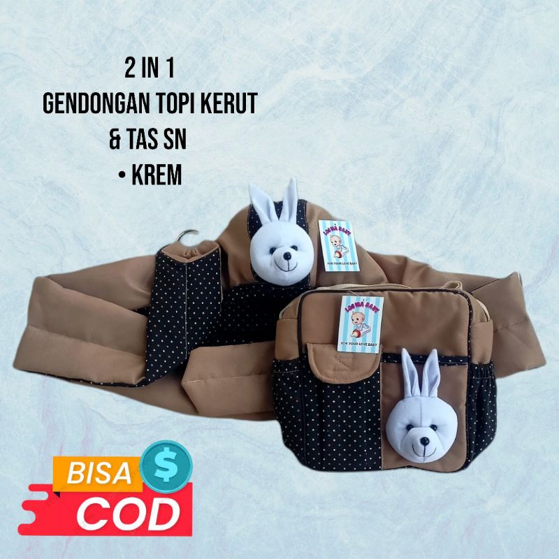 Gendongan Samping bayi topi Kerut &amp; Tas SN ( Paket 2in1 Perlengkapan bayi murah )