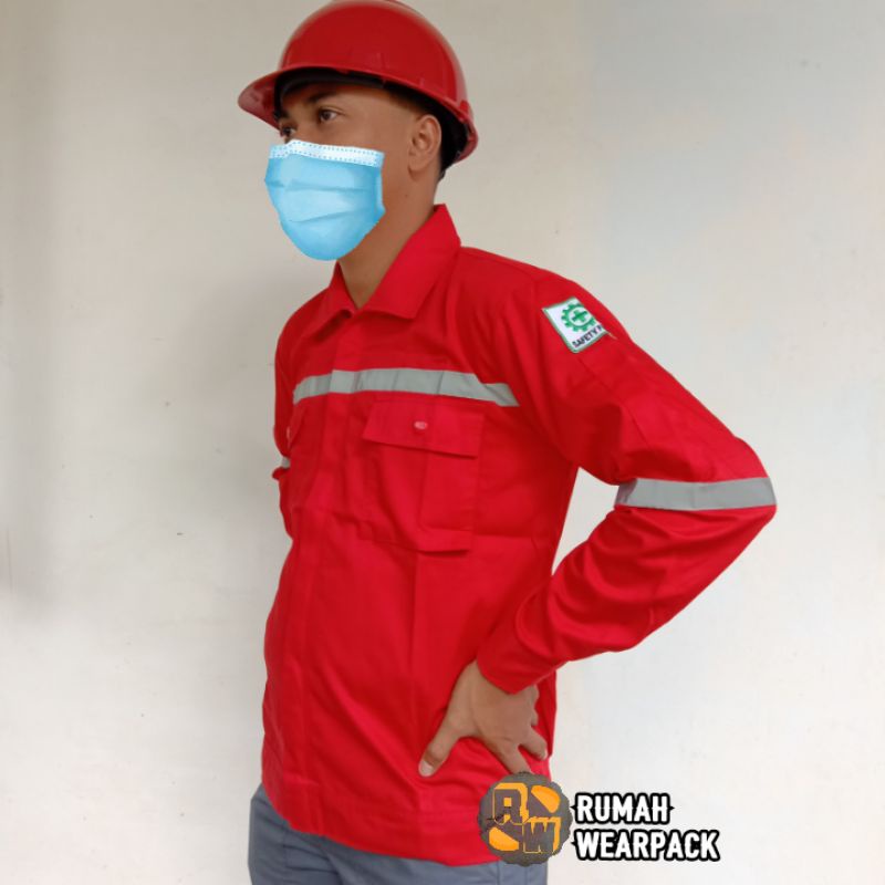 Baju Kerja/Wearpack Proyek/ Seragam Kerja Atasan Warna Merah Polos