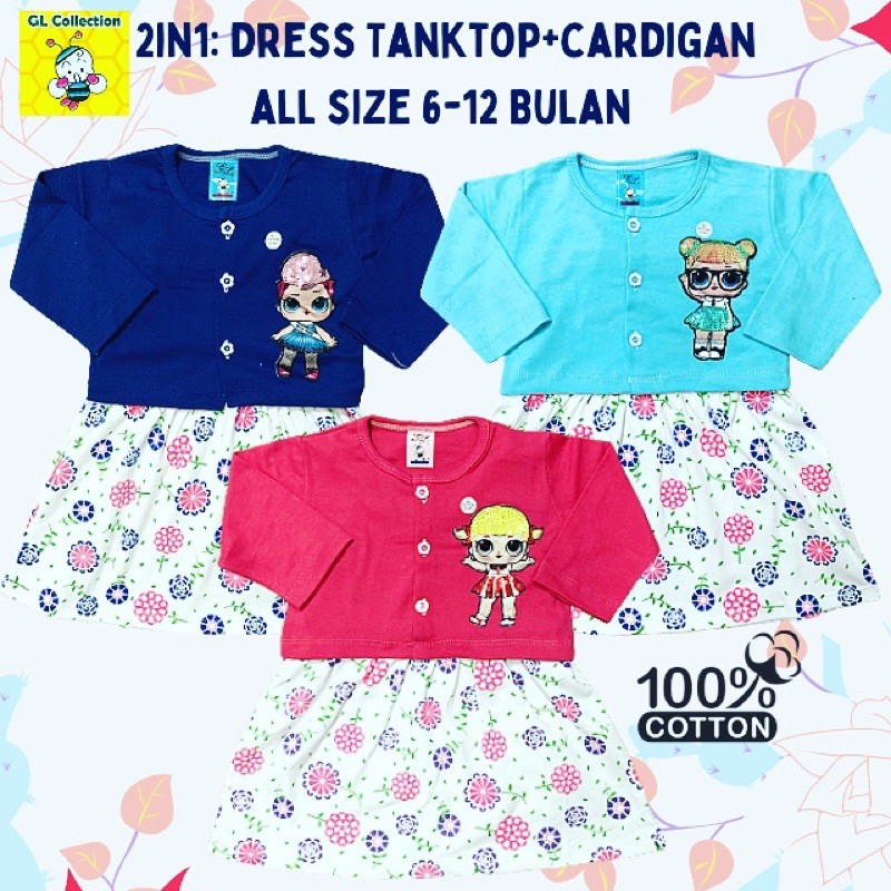 Cardigan + Dress Tanktop Tsum tsum LOL Bayi All Size 6-12 Bulan SNI [Ecer]