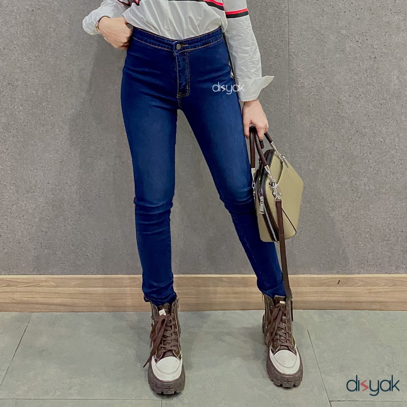 DISYAK - HIGHWAIST Navy Spray Premium Soft Jeans Strecth 7004-9004
