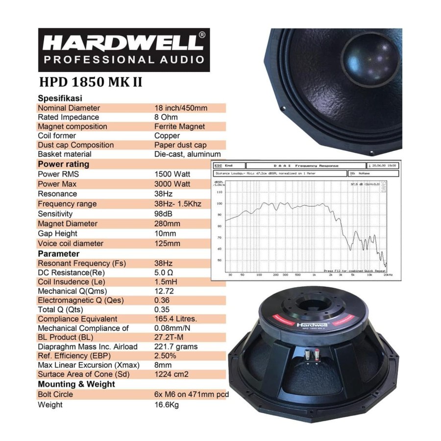 Speaker Komponen 18 inch HARDWELL HPD 1850 MK II ORIGINAL