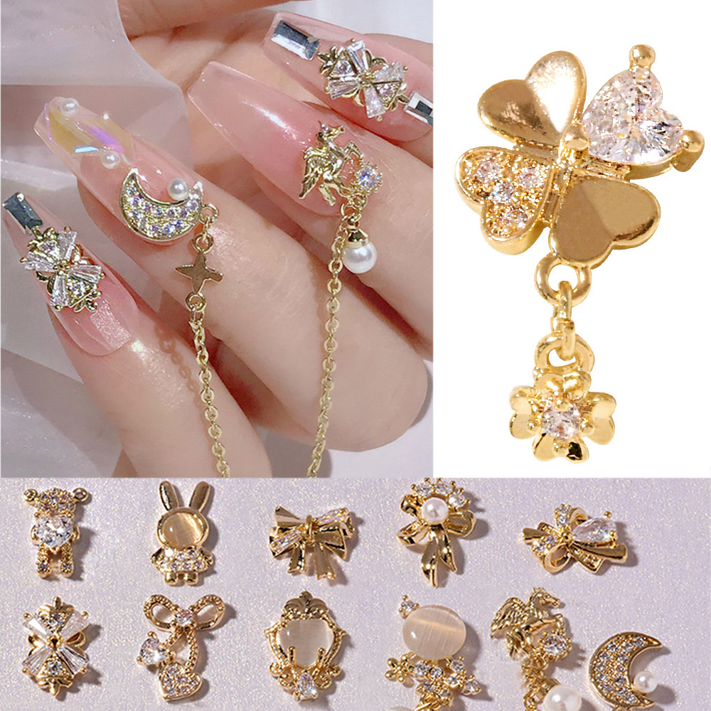 CHARMS Mxbeauty Liontin Rantai Kristal Berlian Imitasi Bentuk Beruang Opal 3d Untuk Dekorasi Nail Art