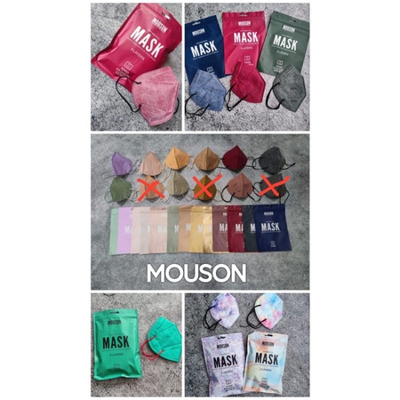 READY KN95 MERK MOUSON ADA EMBOSS. KN95 KN MOUSON WARNA WARNI. 1 PACK ISI 10 PCS DAN ADA YANG 25 PCS