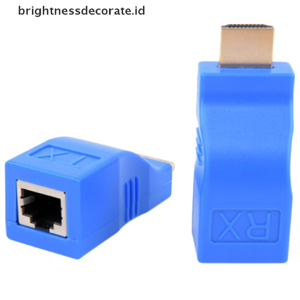 2pcs Adapter Extender Hdmi 1080p Ke Rj45 Over Cat 6 Network Lan Ethernet Warna Biru