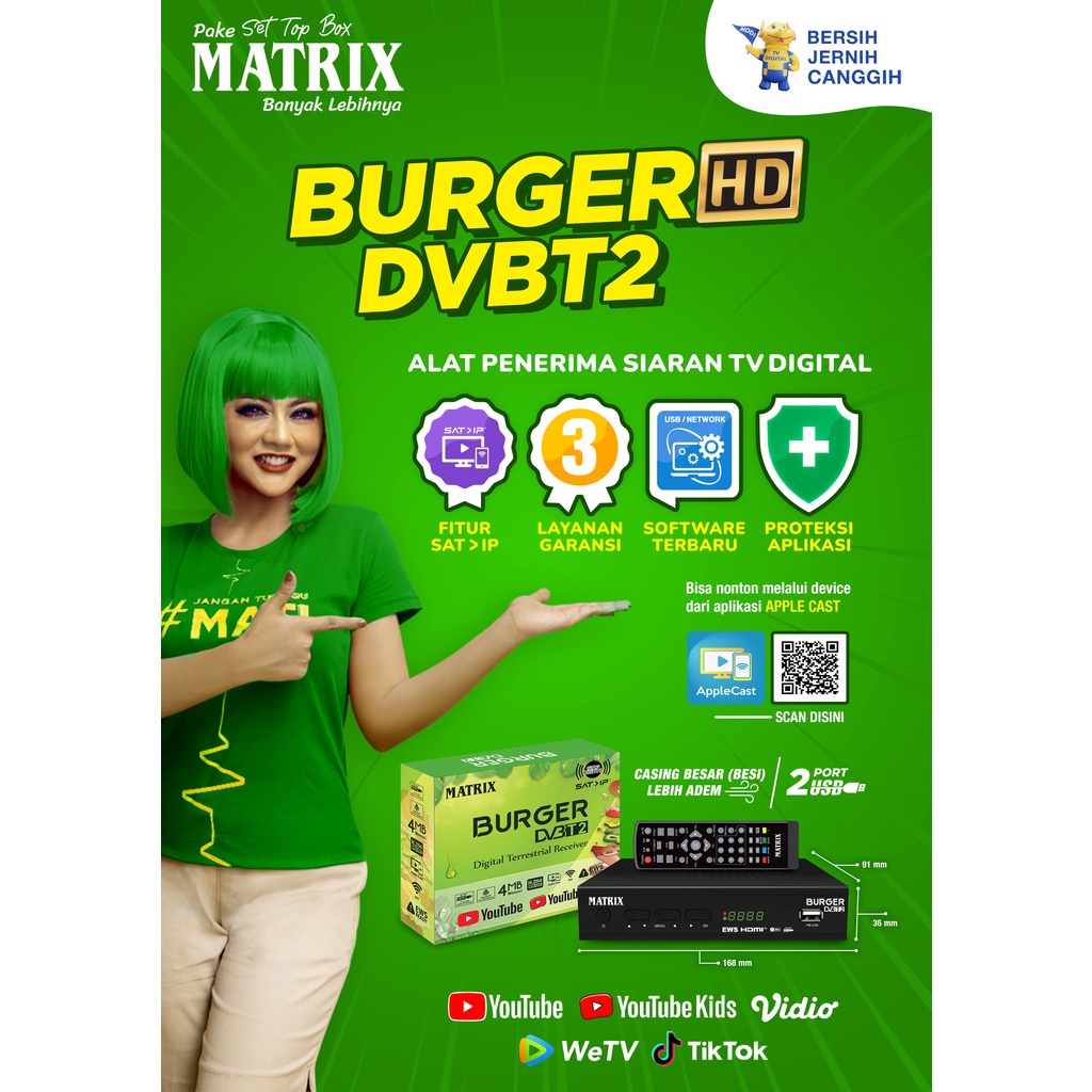 STB Matrix Burger Set Top Box Digital HD Receiver DVBT2 Hijau