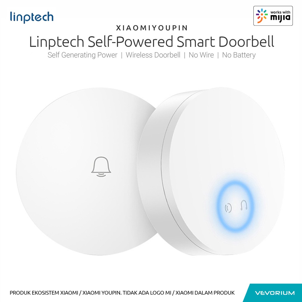 [Xiaomi Mijia] Linptech Self-Powered Smart Wireless Doorbell Bel Rumah Pintu Pagar Tanpa Baterai Tanpa Listrik Tanpa Kabel WIFI Internet Modern Minimalis Aesthetic Estetik Scandinavian Nordic