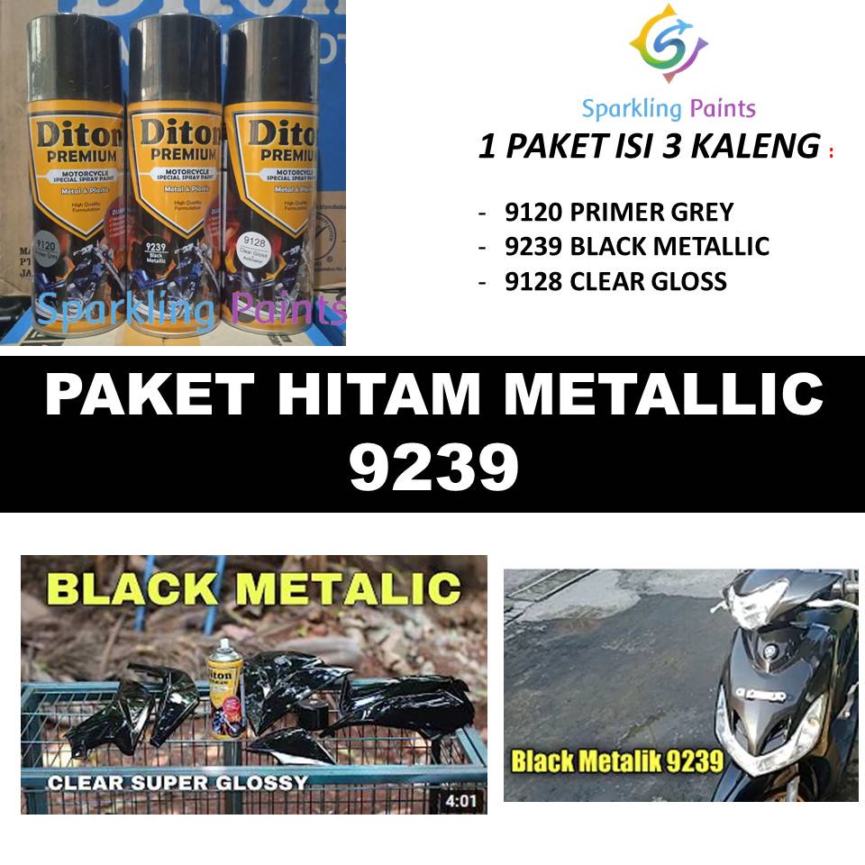 Paket Cat Pilox Diton Premium 9239 Black Metallic warna Hitam Metalik 400cc aerosol pylox