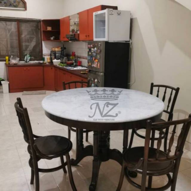 Set Meja Makan Marmer Bundar
