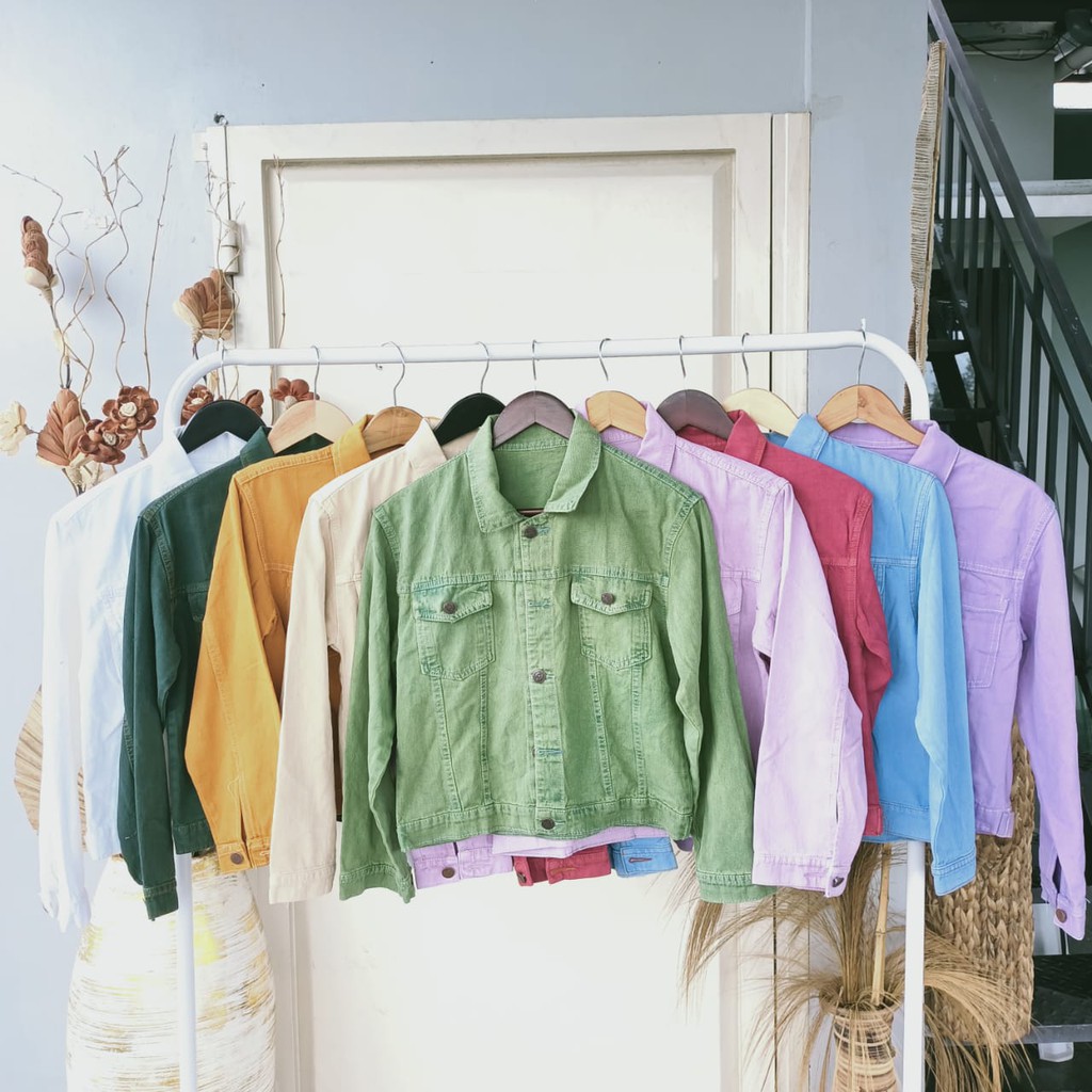 Jaket Crop Biondy Putih dan Mint I Jaket Jeans Trendy Korean Murah Premium