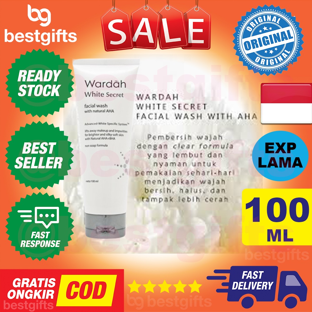 WARDAH WHITE SECRET FACIAL WASH WITH NATURAL AHA MENCERAHKAN MUKA MENGANGKAT SEL MATI WAJAH 100 ML