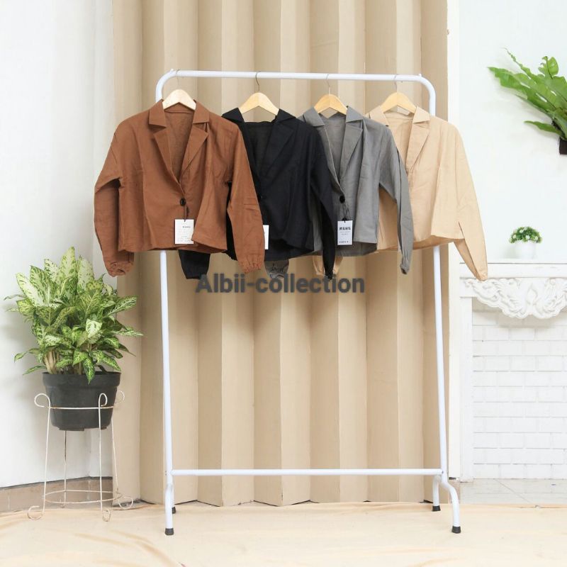 Blazer crop linen//Blazer crop lengan panjang//Blazer polos