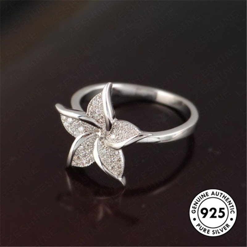 Cincin Desain Bunga Kincir Angin Aksen Berlian Bahan S925 Silver