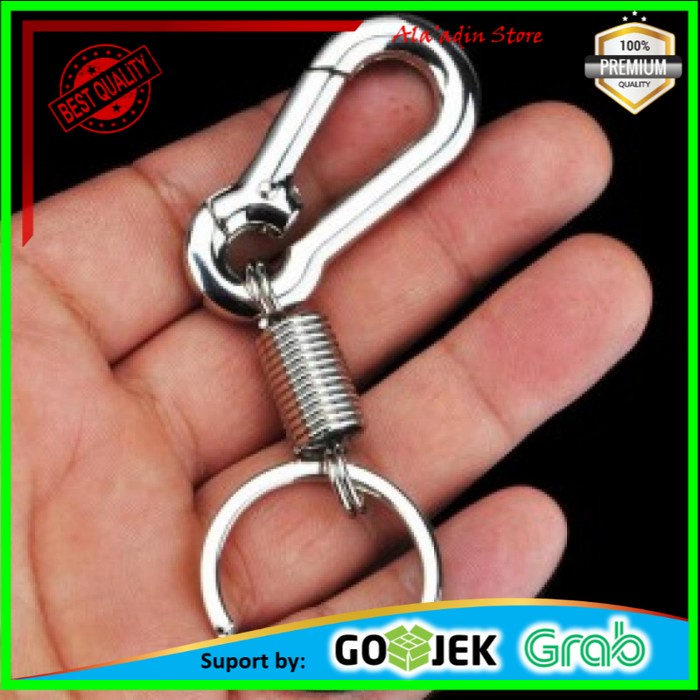Cuci Gudang Gantungan Kunci Karabiner dengan Per Stainless Steel - Hitam