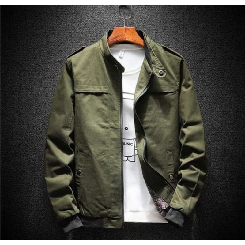 Jaket Pria Bahan Kain Katun drill / Jaket Bomber Stylish terbaru /Jaket Casual masa kini