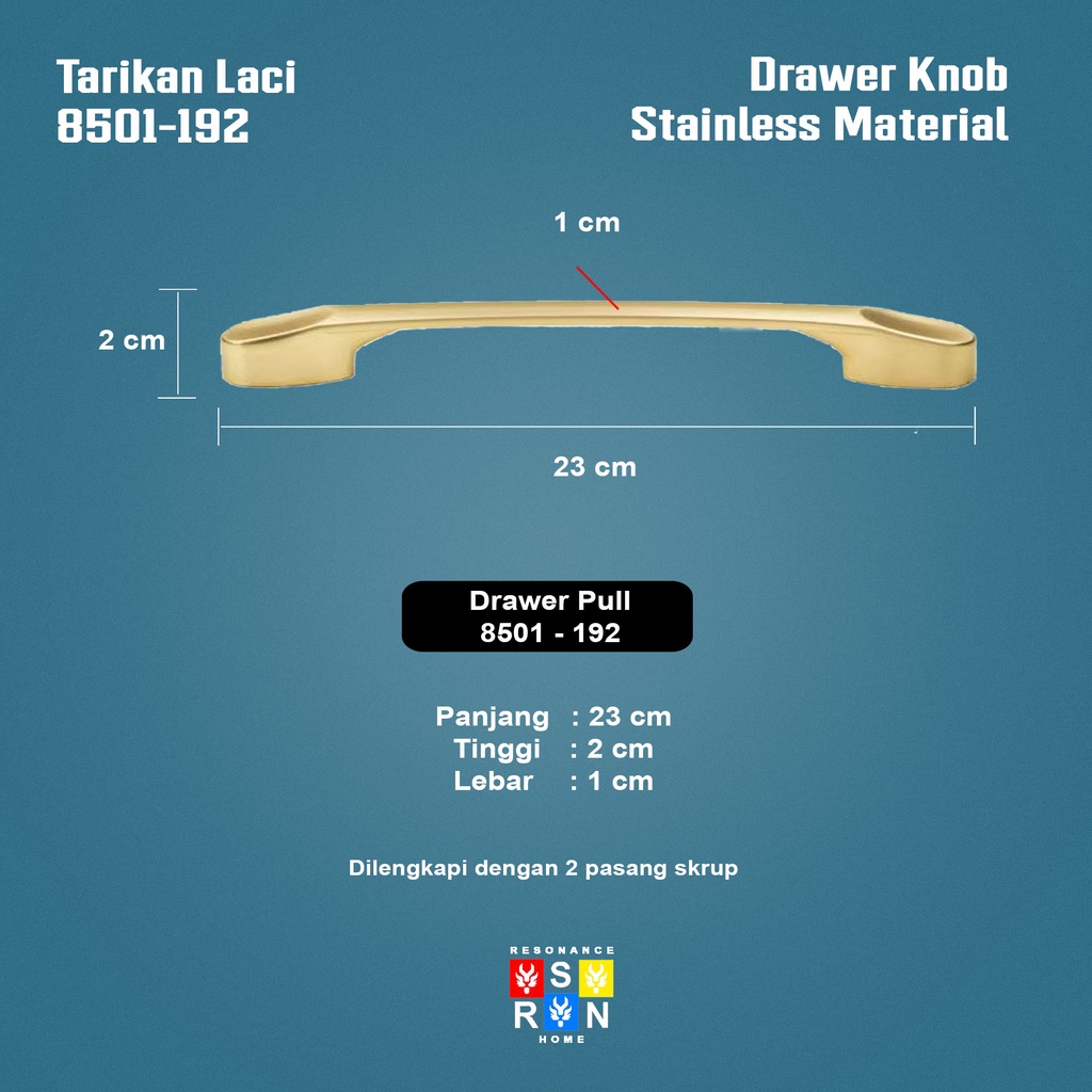 Tarikan Laci Coating Gold 8501-192 / Handle Gagang Pintu Laci Lemari Resonance Home