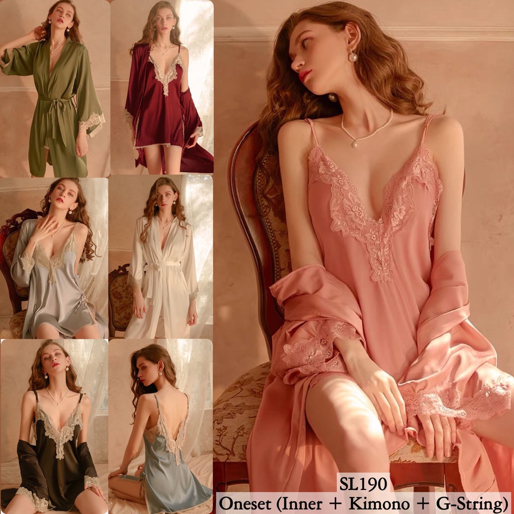 Set Kimono Satin Silk Baju Tidur Wanita Sleepwear Lingerie