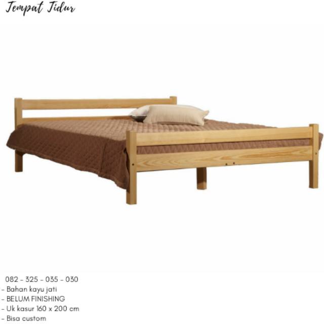 Ranjang Minimalis Simpel Kayu Jati, Tempat Tidur Single Murah Kayu Jepara, Dipan Modern Ukuran 160