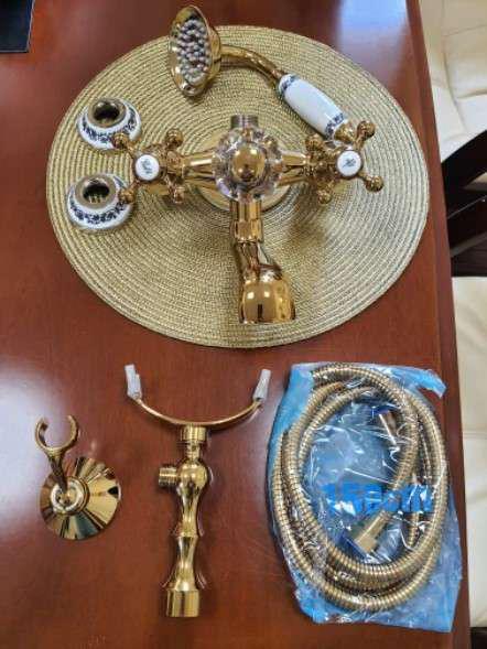 Luxury Crystal Handle Bathtub Gold Brass Faucet With Hand Shower Telephone Type Bath Faucets Sets