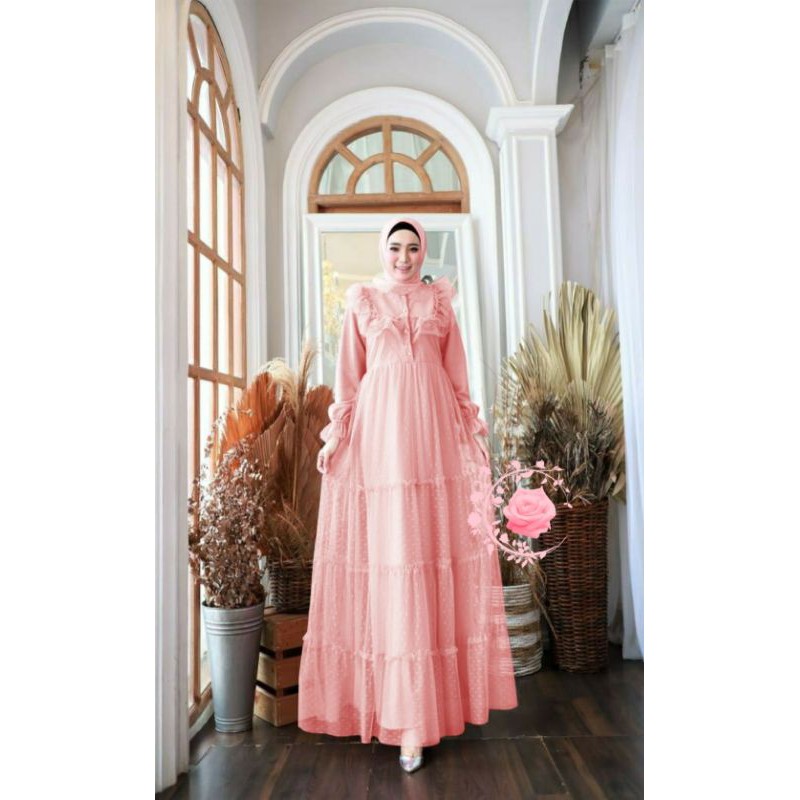 gamis pesta mewah melani dotty dress tule baju lebaran terbaru bagus murah mel gb