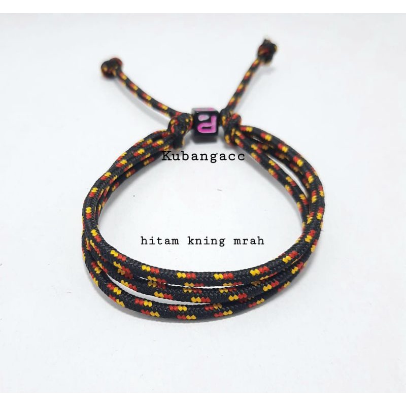 promoooo.gelang prusik 3 rangkap, gelang prusik keren,gelang cowok/cewek, gelang tali. gepang murah,-Htam kning mrah