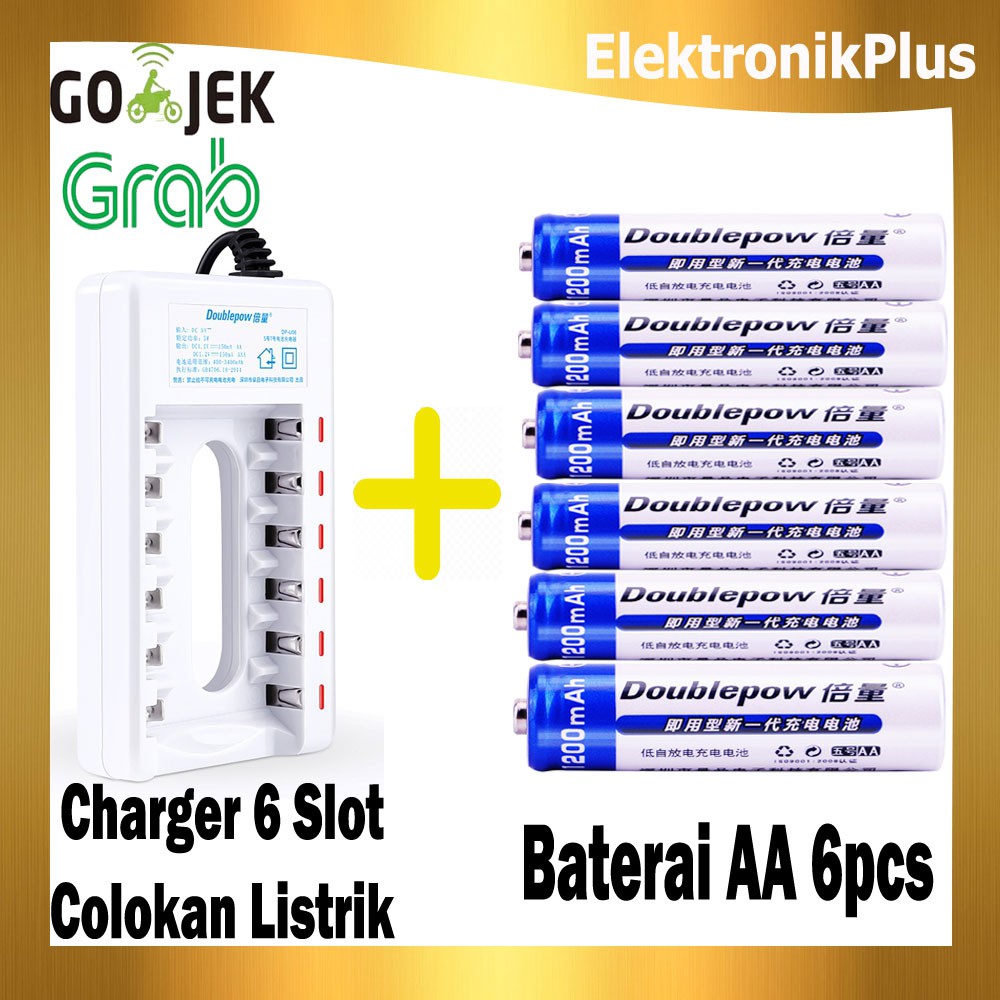 Alat Cas Isi Ulang Charger Baterai 6Slot Bonus Battery Rechargeable