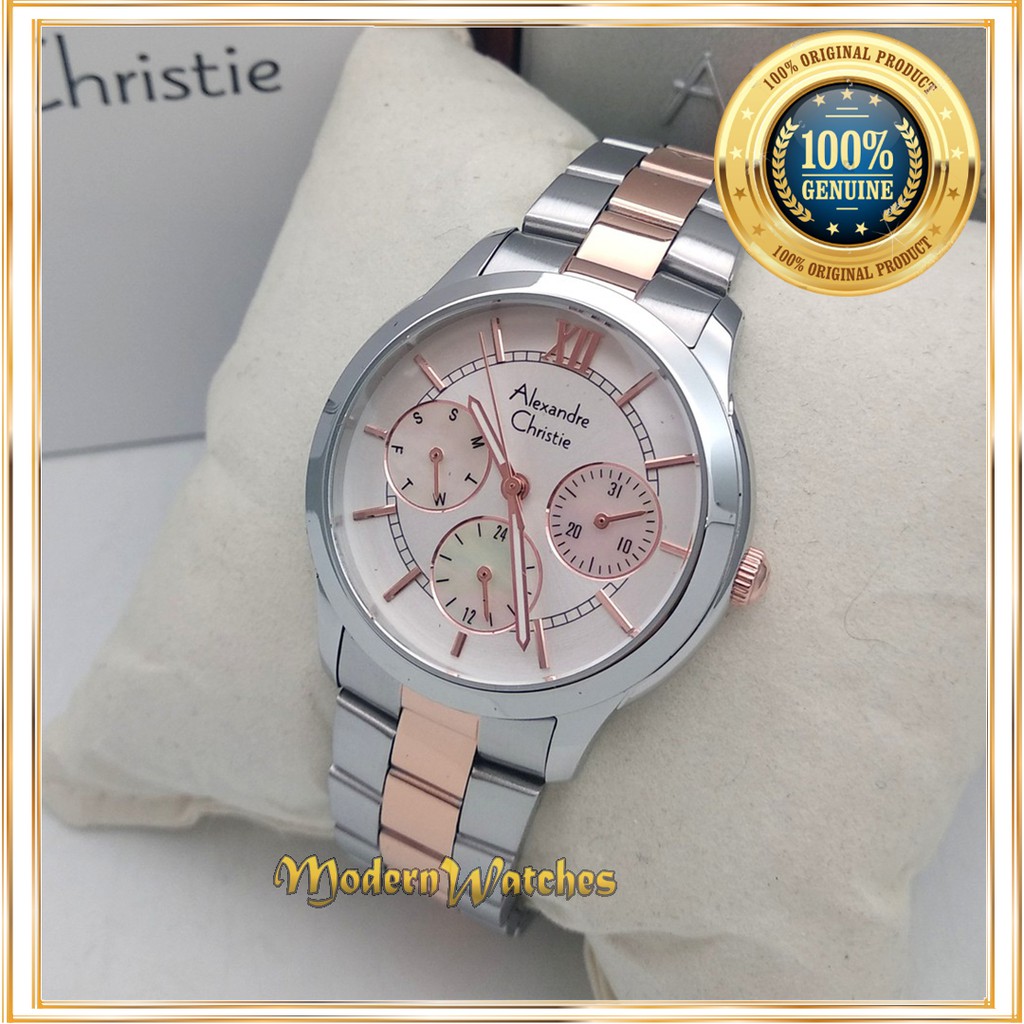 Jam Tangan Ori Wanita Alexandre Christie AC 2815 Silver Rosegold Terbaru Original Stainless Steel