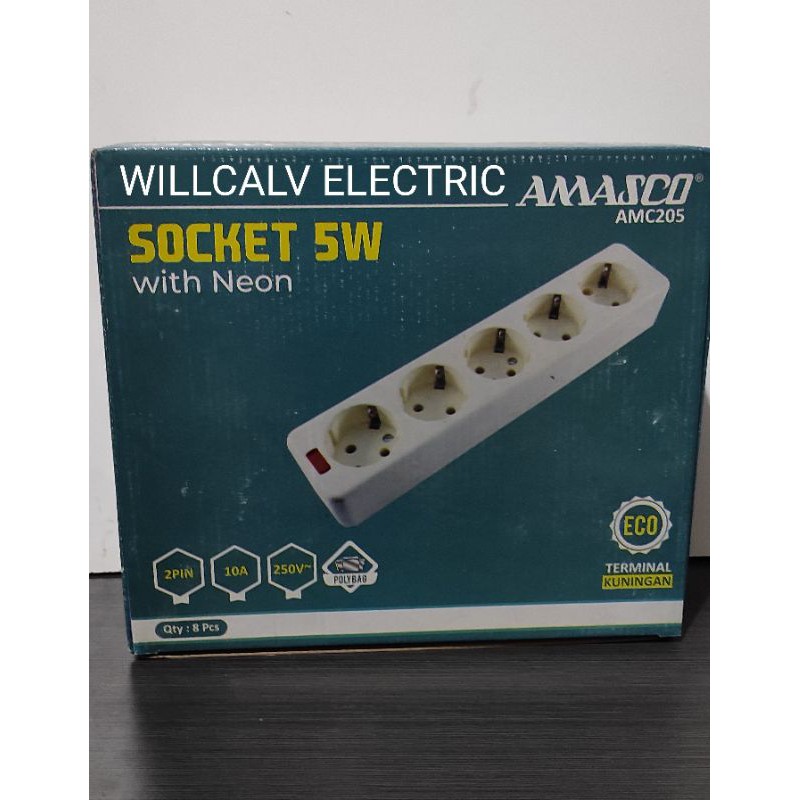 STOP KONTAK AMASCO 5 LUBANG KUNINGAN / STOP KONTAK ARDE 5 LUBANG AMASCO TERMINAL KUNINGAN