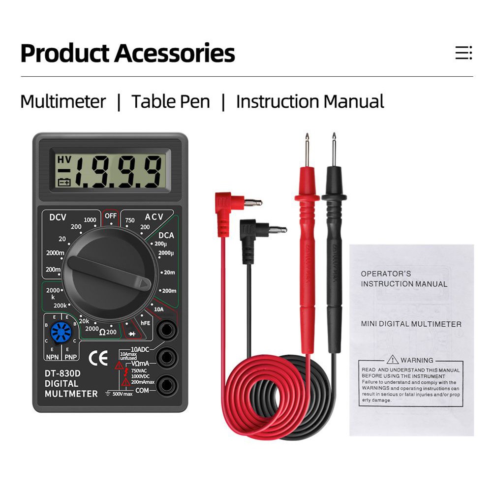 MULTITESTER MULTIMETER TESTER TEKNISI AVO METER DIGITAL DT830B MASDA