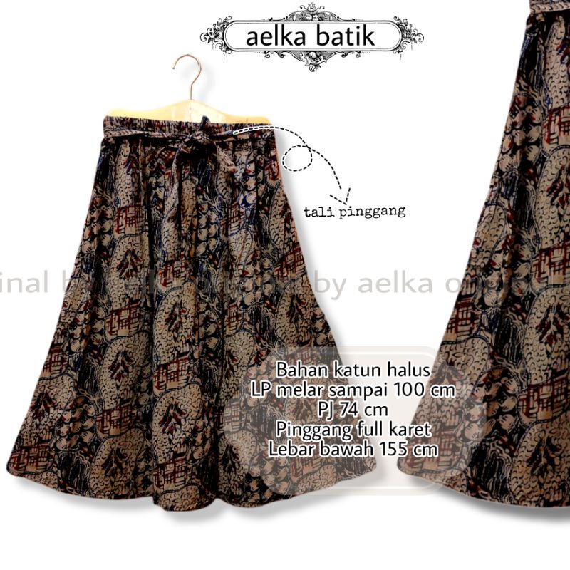Rok batik pendek payung 7 8 pinggang karet tali modern jumbo wanita dewasa mayung terbaru premium murah kekinian selutut warna hitam Motif bunga-3