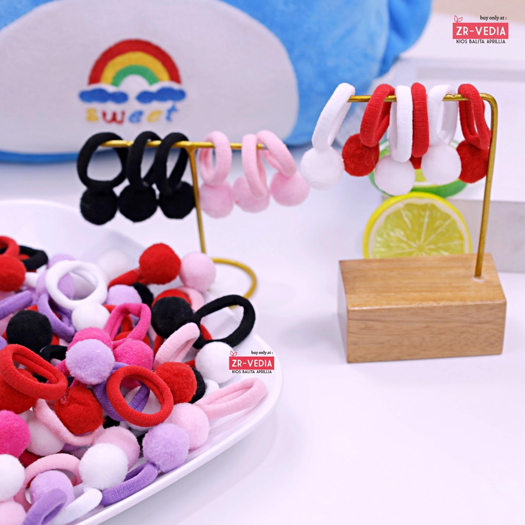 (ISI 2-4 PCS) Ikat Rambut Pom Pom Rainbow / Aksesoris Rambut Kunciran Anak Perempuan Karet Lucu Mainan Anak ZR Vedia