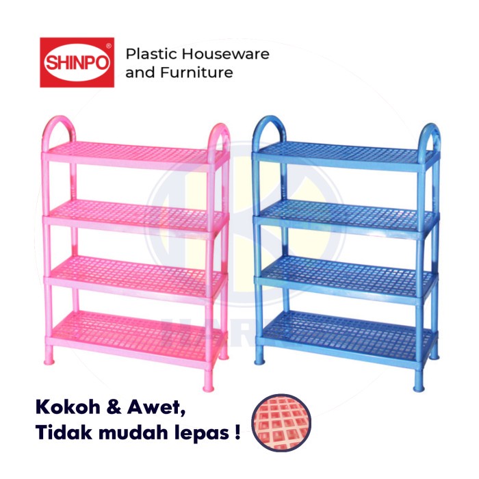 RAK PLASTIK ELITE SUSUN 4 SHINPO KUAT TEBAL BERKUALITAS | Tempat Buku Sepatu Sandal Pot 3 Layer SERB