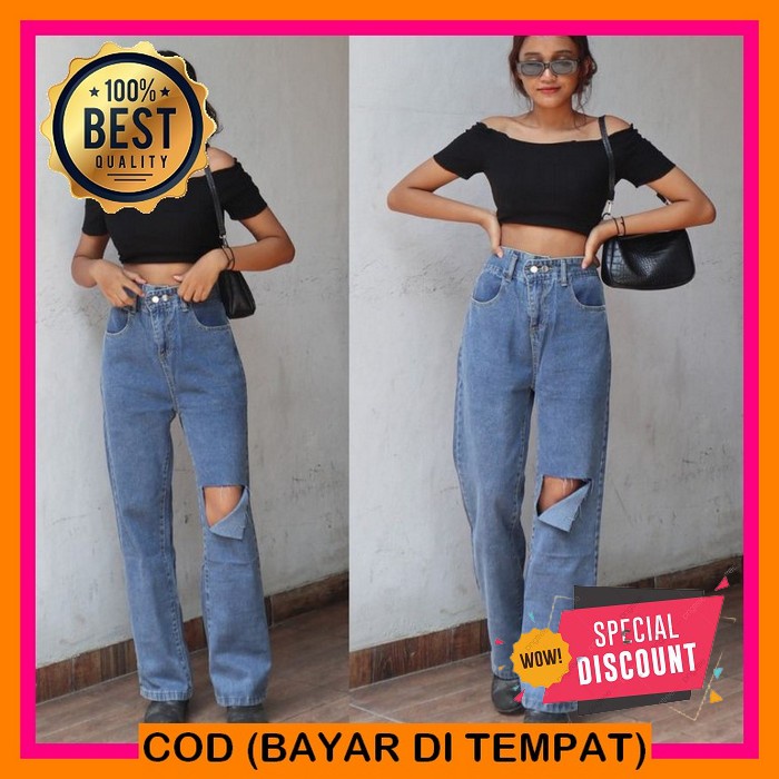 New Cutbray Jeans Strech Highwaist Boyfriend Jens Korean Style ER748 Celana Wanita Celanajeans Mode