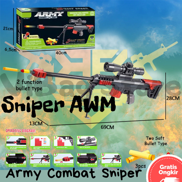 Pistol Nerf AWM Rambo Akm M416 Shotgun QBZ PUBG Free Fire CODM Peluru Busa Asap Proyektor BIGBANG BR