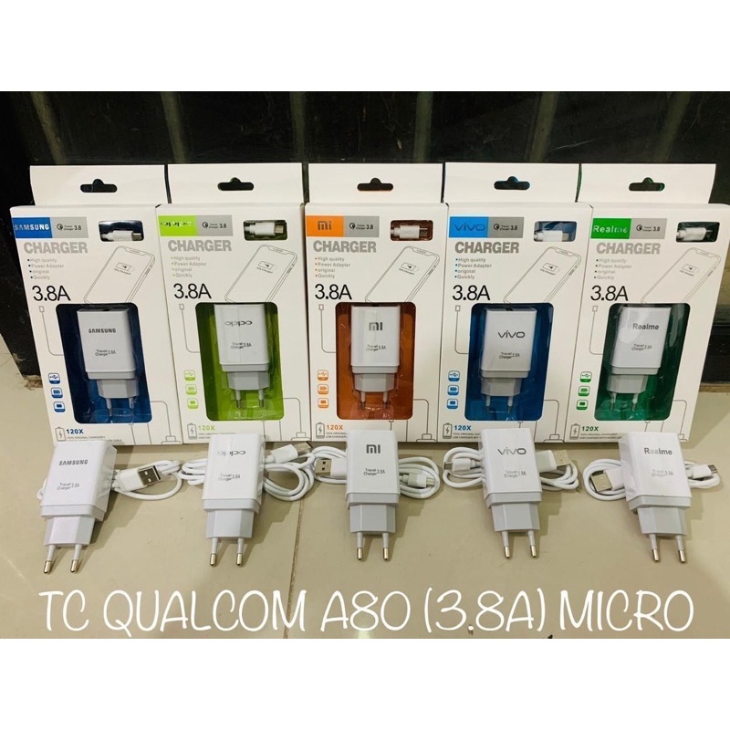 Sen Promo Terpopuler Charger A80 1usb Tc Merek Samsung Oppo Vivo Realme Xiaomi Quallcom 3.0 Batok + Kabel Fast 1 usb Branded Micro Android Terlaris Termurah