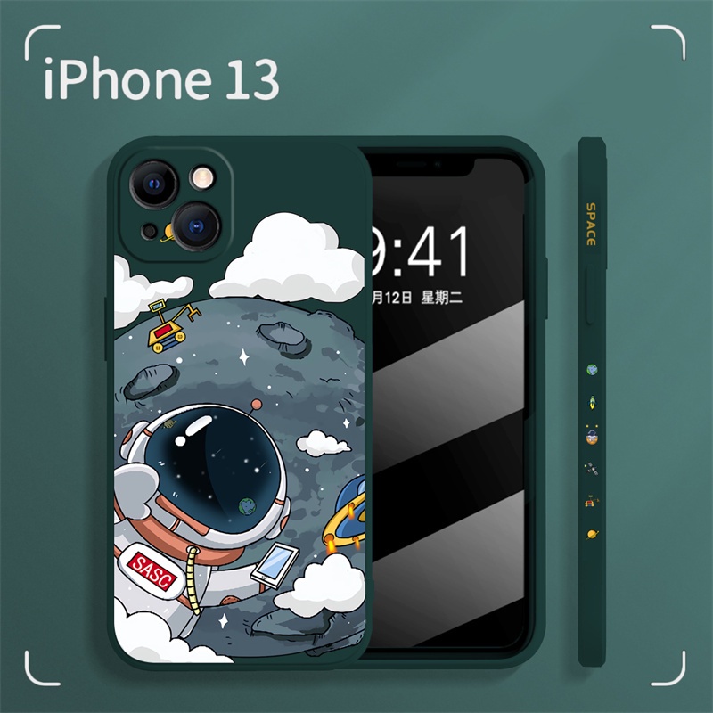 Hand strap + square nase iphone 11 pro max 12 13 pro max cartoon oil painting astronaut case Xs XR 7 8 plus all-inclusive shockproof soft case