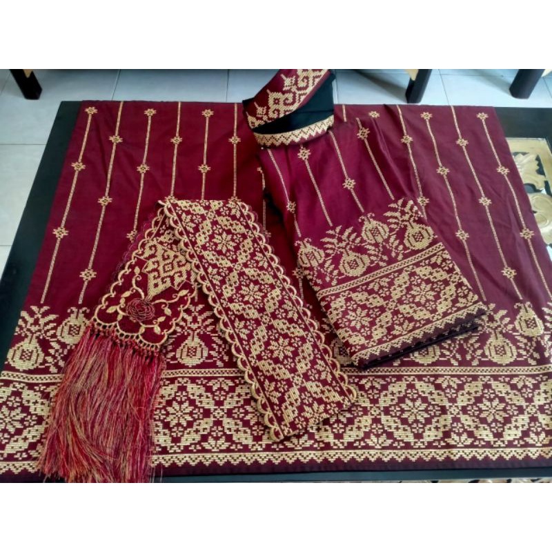 SET ASLI TENUN SONGKET BAPAK DAN IBU TANJAK MELAYU RIAU ORNAMEN PUCUK REBUNG BUDAK MELAYU RIAU
