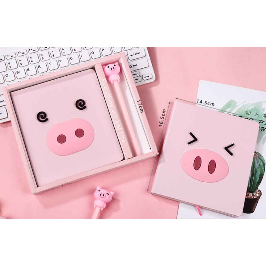 Set Buku Notes Notebook BABI PIGGY PIG FACE + Bolpoin BABI PIGGY PIG Lucu / Set Notes Bolpoin PIGGY