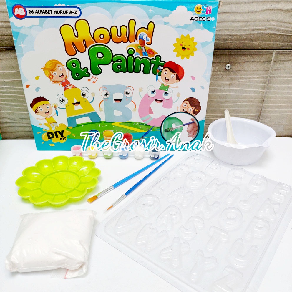 Mold &amp; Paint Alfabet Huruf DIY Clay Cetakan ABC - Z Cat Kuas Mangkok Edukasi Ketrampilan Anak Holiday Program