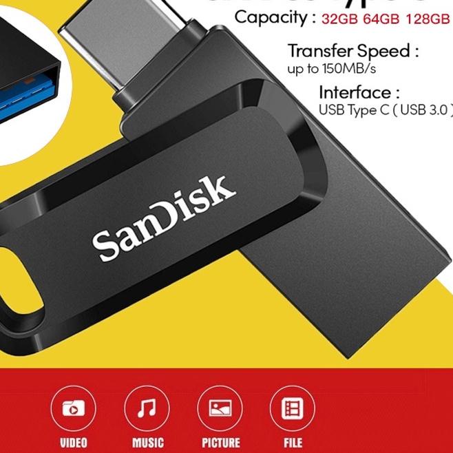 ♩ Sandisk Flashdisk OTG Type C hp 32GB 64GB 128GB SanDisk Dual Drive USB 3.1 ✤
