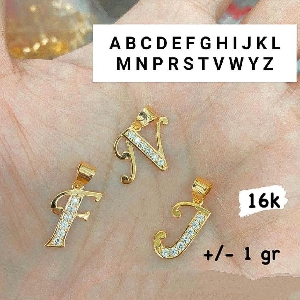 Ready semua huruf. Liontin huruf anak dan dewasa emas asli kadar 700 70 16k alphabet alfabet abjad mainan kalung permata ringan setengah 1 satu gram gr g kapital A pendant gold rosegold whitegold