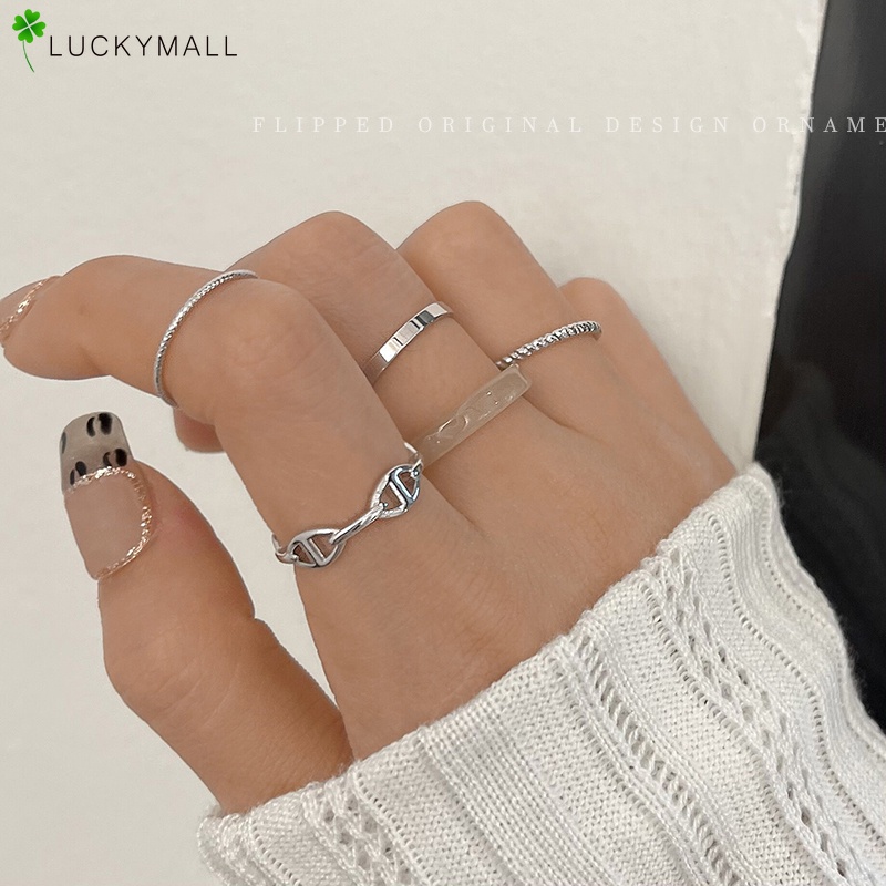 Set Cincin Bahan Resin Warna Silver Untuk Wanita