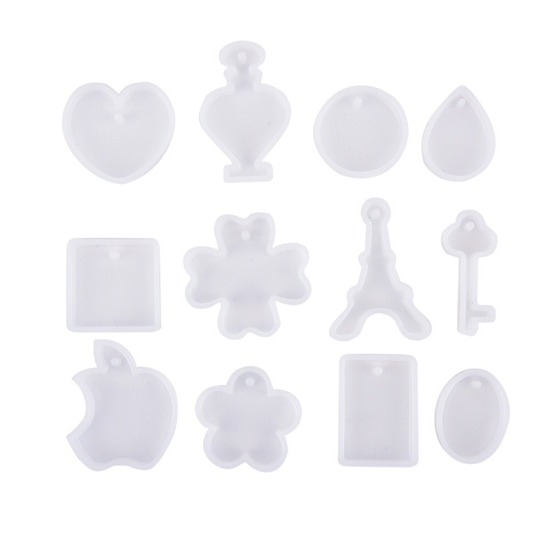 12pcs / Set Cetakan Resin Bentuk Kunci Waterdrop Bahan Silikon Untuk Membuat Perhiasan